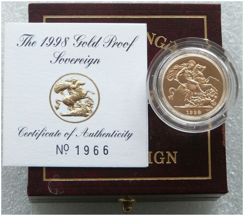 1998 St George and the Dragon Full Sovereign Gold Proof Coin Box Coa 1998 St George and the Dragon Full Sovereign Gold Proof Coin Box Coa