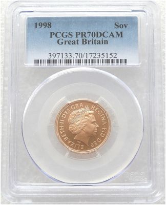 1998 St George and the Dragon Full Sovereign Gold Proof Coin PCGS PR70 DCAM 1998 St George and the Dragon Full Sovereign Gold Proof Coin PCGS PR70 DCAM