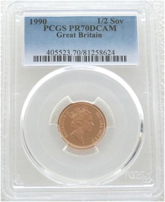1990 St George and the Dragon Half Sovereign Gold Proof Coin PCGS PR70 DCAM 1990 St George and the Dragon Half Sovereign Gold Proof Coin PCGS PR70 DCAM