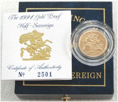 1991 St George and the Dragon Half Sovereign Gold Proof Coin Box Coa 1991 St George and the Dragon Half Sovereign Gold Proof Coin Box Coa