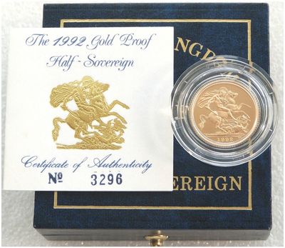 1992 St George and the Dragon Half Sovereign Gold Proof Coin Box Coa 1992 St George and the Dragon Half Sovereign Gold Proof Coin Box Coa