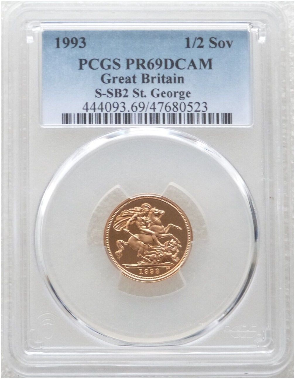 1993 St George and the Dragon Half Sovereign Gold Proof Coin PCGS PR69 DCAM 1993 St George and the Dragon Half Sovereign Gold Proof Coin PCGS PR69 DCAM