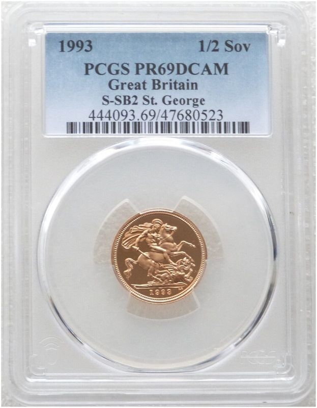 1993 St George and the Dragon Half Sovereign Gold Proof Coin PCGS PR69 DCAM 1993 St George and the Dragon Half Sovereign Gold Proof Coin PCGS PR69 DCAM