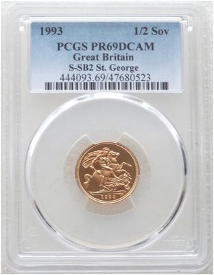 1993 St George and the Dragon Half Sovereign Gold Proof Coin PCGS PR69 DCAM 1993 St George and the Dragon Half Sovereign Gold Proof Coin PCGS PR69 DCAM