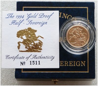 1994 St George and the Dragon Half Sovereign Gold Proof Coin Box Coa 1994 St George and the Dragon Half Sovereign Gold Proof Coin Box Coa