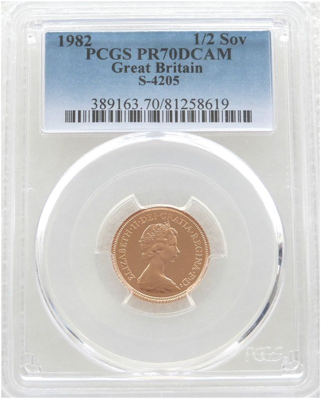 1982 St George and the Dragon Half Sovereign Gold Proof Coin PCGS PR70 DCAM 1982 St George and the Dragon Half Sovereign Gold Proof Coin PCGS PR70 DCAM