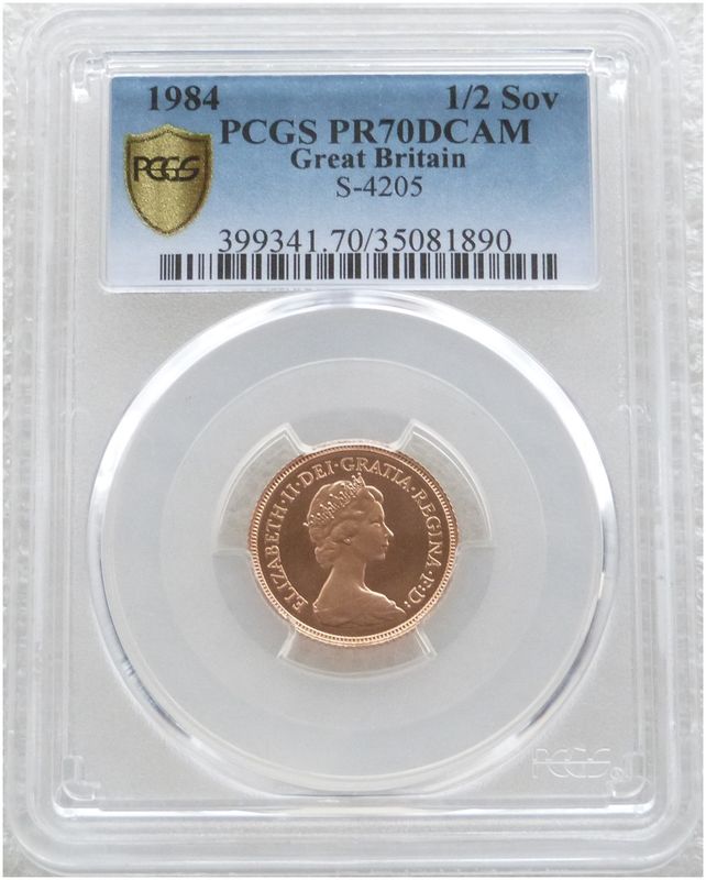 1984 St George and the Dragon Half Sovereign Gold Proof Coin PCGS PR70 DCAM 1984 St George and the Dragon Half Sovereign Gold Proof Coin PCGS PR70 DCAM