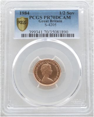 1984 St George and the Dragon Half Sovereign Gold Proof Coin PCGS PR70 DCAM 1984 St George and the Dragon Half Sovereign Gold Proof Coin PCGS PR70 DCAM