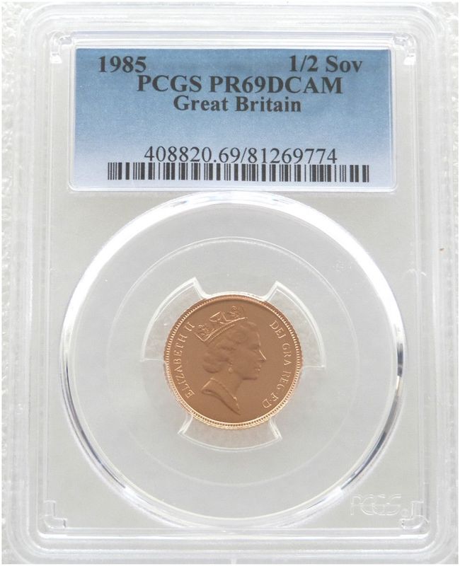 1985 St George and the Dragon Half Sovereign Gold Proof Coin PCGS PR69 DCAM 1985 St George and the Dragon Half Sovereign Gold Proof Coin PCGS PR69 DCAM