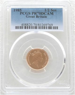 1985 St George and the Dragon Half Sovereign Gold Proof Coin PCGS PR70 DCAM 1985 St George and the Dragon Half Sovereign Gold Proof Coin PCGS PR70 DCAM