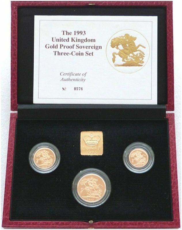 1993 Sovereign Gold Proof 3 Coin Set Box Coa 1993 Sovereign Gold Proof 3 Coin Set Box Coa