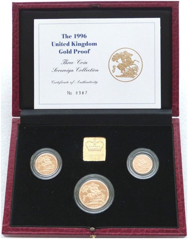 1996 Sovereign Gold Proof 3 Coin Set Box Coa 1996 Sovereign Gold Proof 3 Coin Set Box Coa