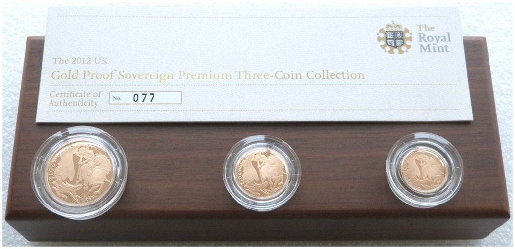 2012 Diamond Jubilee Premium Sovereign Gold Proof 3 Coin Set Box Coa - Mintage 340 2012 Diamond Jubilee Premium Sovereign Gold Proof 3 Coin Set Box Coa - Mintage 340