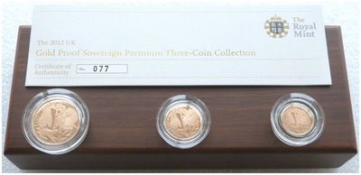 2012 Diamond Jubilee Premium Sovereign Gold Proof 3 Coin Set Box Coa - Mintage 340 2012 Diamond Jubilee Premium Sovereign Gold Proof 3 Coin Set Box Coa - Mintage 340