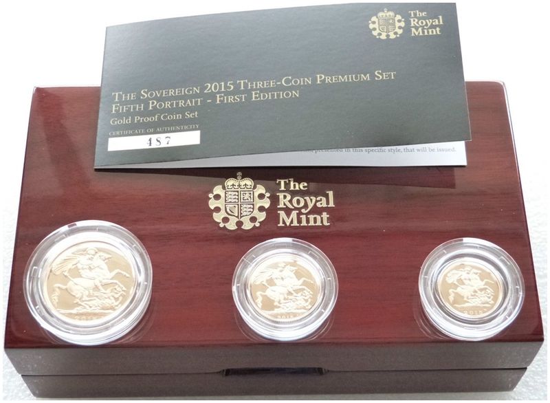 2015 Premium Sovereign Gold Proof 3 Coin Set Box Coa - Fifth Portrait Jody Clark 2015 Premium Sovereign Gold Proof 3 Coin Set Box Coa - Fifth Portrait Jody Clark