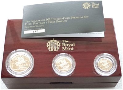 2015 Premium Sovereign Gold Proof 3 Coin Set Box Coa - Fifth Portrait Jody Clark 2015 Premium Sovereign Gold Proof 3 Coin Set Box Coa - Fifth Portrait Jody Clark
