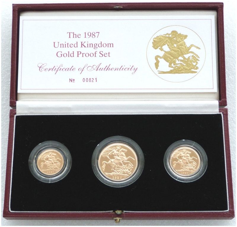 1987 Sovereign Gold Proof 3 Coin Set Box Coa 1987 Sovereign Gold Proof 3 Coin Set Box Coa