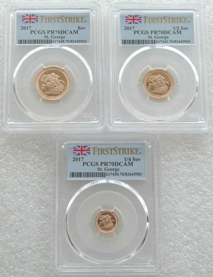 2017 Pistrucci Sovereign Gold Proof 3 Coin Set PCGS PR70 DCAM First Strike 2017 Pistrucci Sovereign Gold Proof 3 Coin Set PCGS PR70 DCAM First Strike