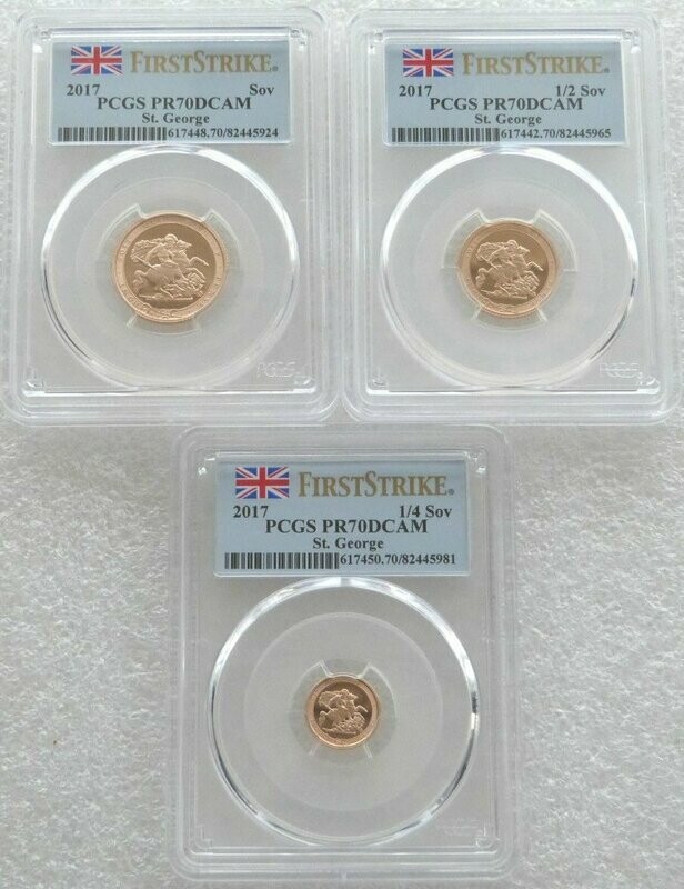2017 Pistrucci Sovereign Gold Proof 3 Coin Set PCGS PR70 DCAM First Strike 2017 Pistrucci Sovereign Gold Proof 3 Coin Set PCGS PR70 DCAM First Strike
