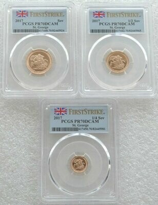 2017 Pistrucci Sovereign Gold Proof 3 Coin Set PCGS PR70 DCAM First Strike