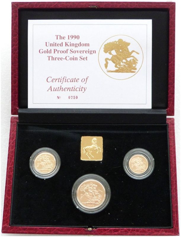 1990 Sovereign Gold Proof 3 Coin Set Box Coa 1990 Sovereign Gold Proof 3 Coin Set Box Coa