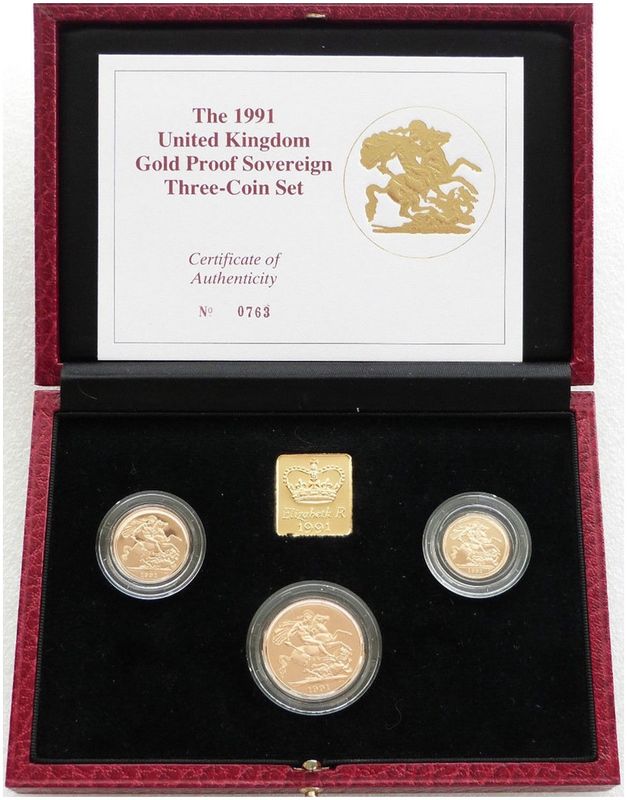 1991 Sovereign Gold Proof 3 Coin Set Box Coa 1991 Sovereign Gold Proof 3 Coin Set Box Coa
