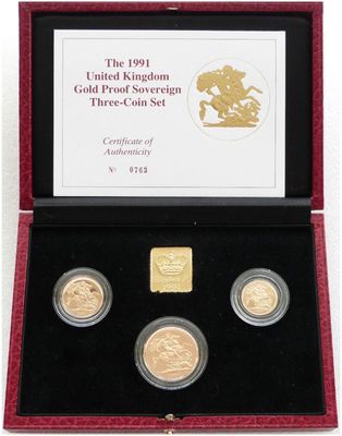 1991 Sovereign Gold Proof 3 Coin Set Box Coa 1991 Sovereign Gold Proof 3 Coin Set Box Coa