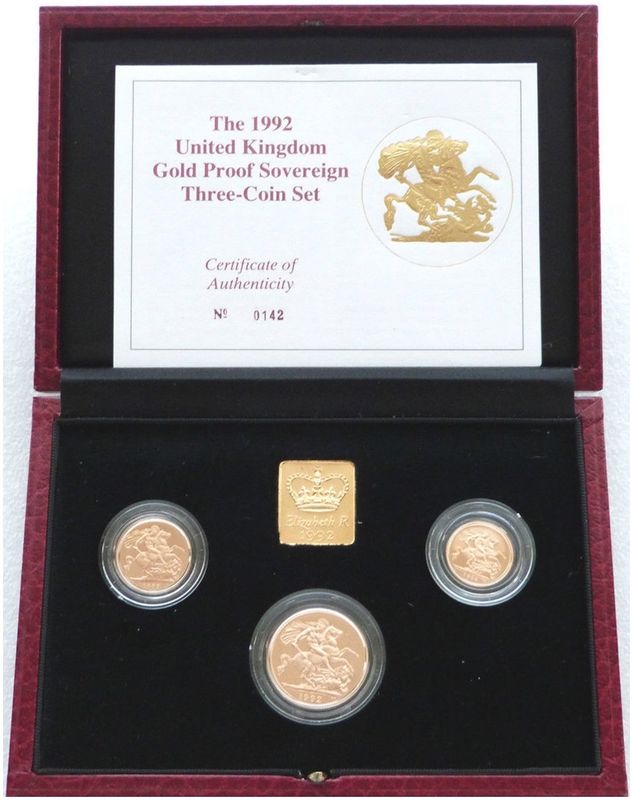 1992 Sovereign Gold Proof 3 Coin Set Box Coa 1992 Sovereign Gold Proof 3 Coin Set Box Coa