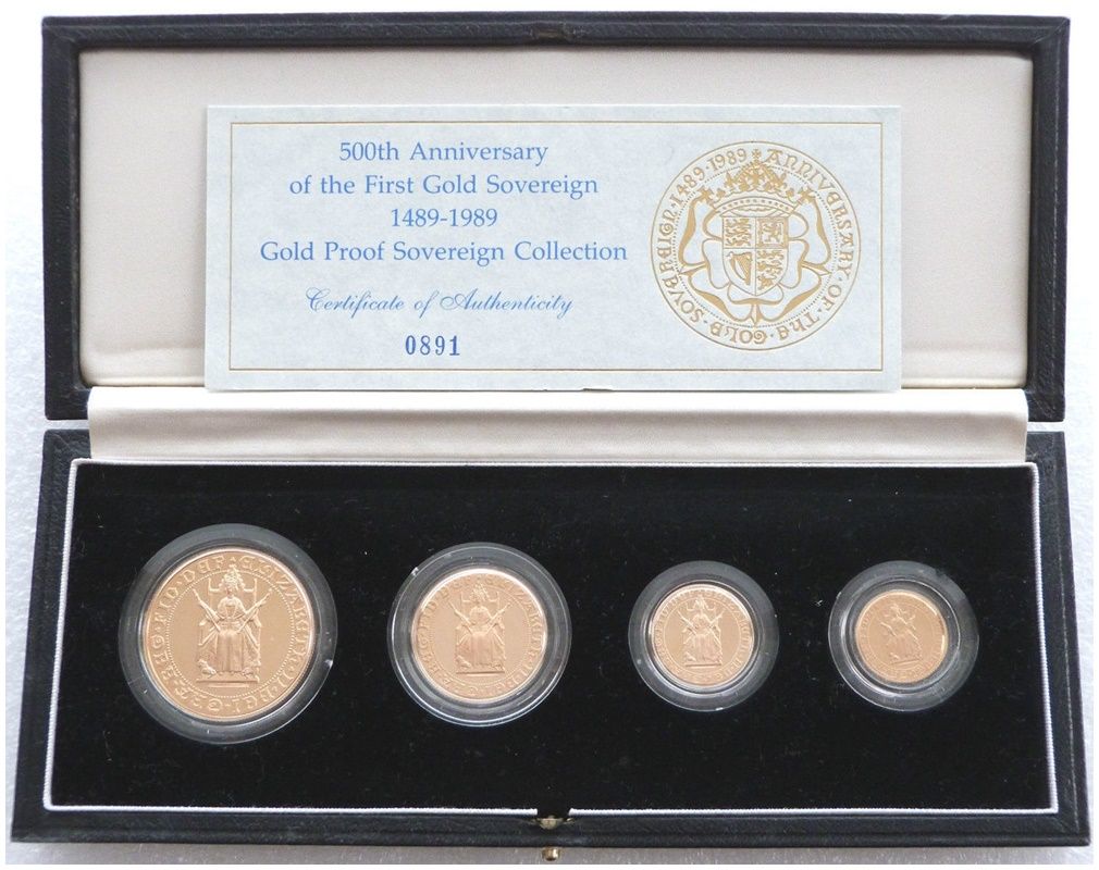 1989 Tudor Rose Gold Proof Sovereign 4 Coin Set Box Coa 1989 Tudor Rose Gold Proof Sovereign 4 Coin Set Box Coa