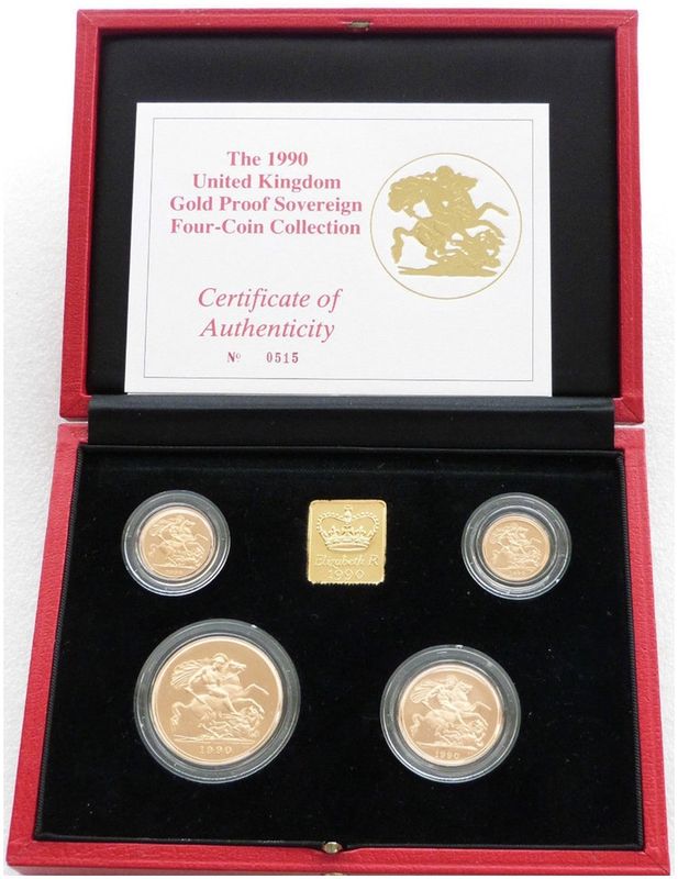 1990 Sovereign Gold Proof 4 Coin Set Box Coa 1990 Sovereign Gold Proof 4 Coin Set Box Coa
