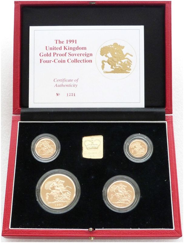 1991 Sovereign Gold Proof 4 Coin Set Box Coa 1991 Sovereign Gold Proof 4 Coin Set Box Coa