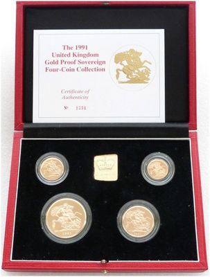 1991 Sovereign Gold Proof 4 Coin Set Box Coa 1991 Sovereign Gold Proof 4 Coin Set Box Coa