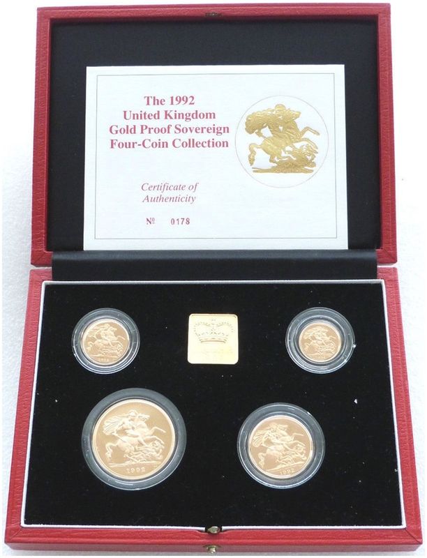 1992 Sovereign Gold Proof 4 Coin Set Box Coa 1992 Sovereign Gold Proof 4 Coin Set Box Coa