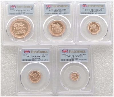 2017 Pistrucci Sovereign Gold Proof 5 Coin Set PCGS PR70 DCAM First Strike