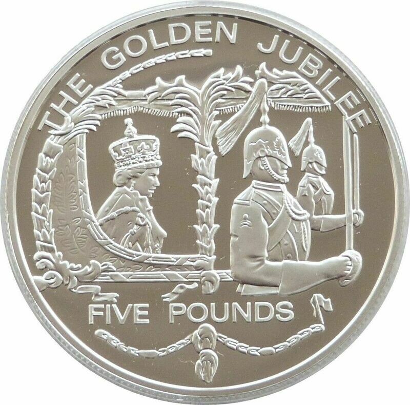 2002 Guernsey Golden Jubilee State Coach £5 Silver Gold Proof Coin 2002 Guernsey Golden Jubilee State Coach £5 Silver Gold Proof Coin