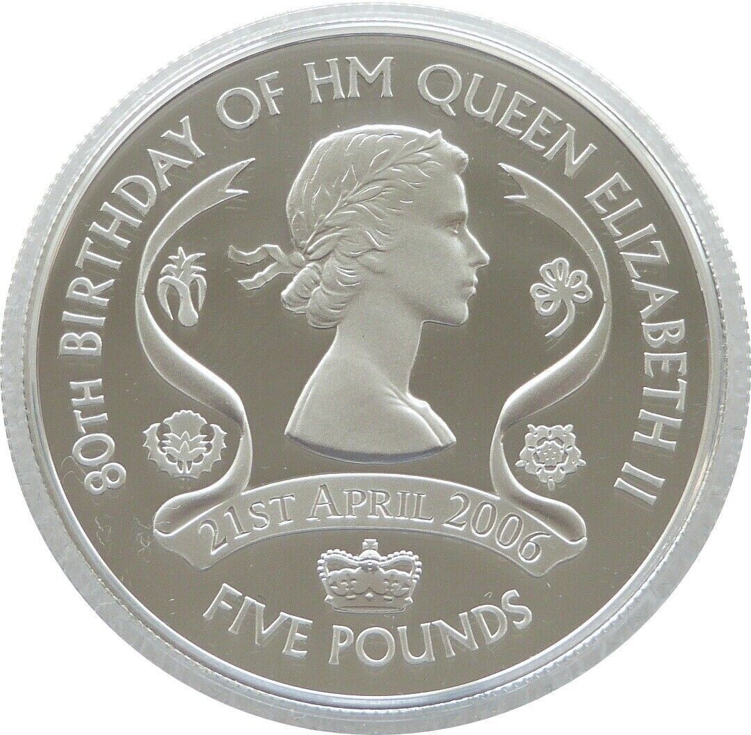 2006 Guernsey Queen's 80th Birthday Mary Gillick £5 Silver Proof Coin 2006 Guernsey Queen's 80th Birthday Mary Gillick £5 Silver Proof Coin