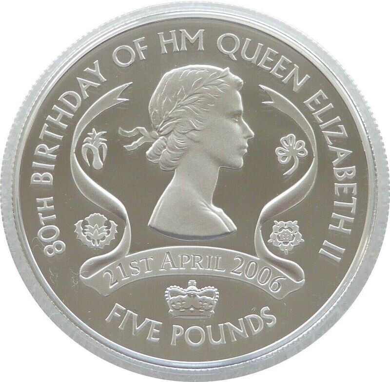 2006 Guernsey Queen's 80th Birthday Mary Gillick £5 Silver Proof Coin 2006 Guernsey Queen's 80th Birthday Mary Gillick £5 Silver Proof Coin