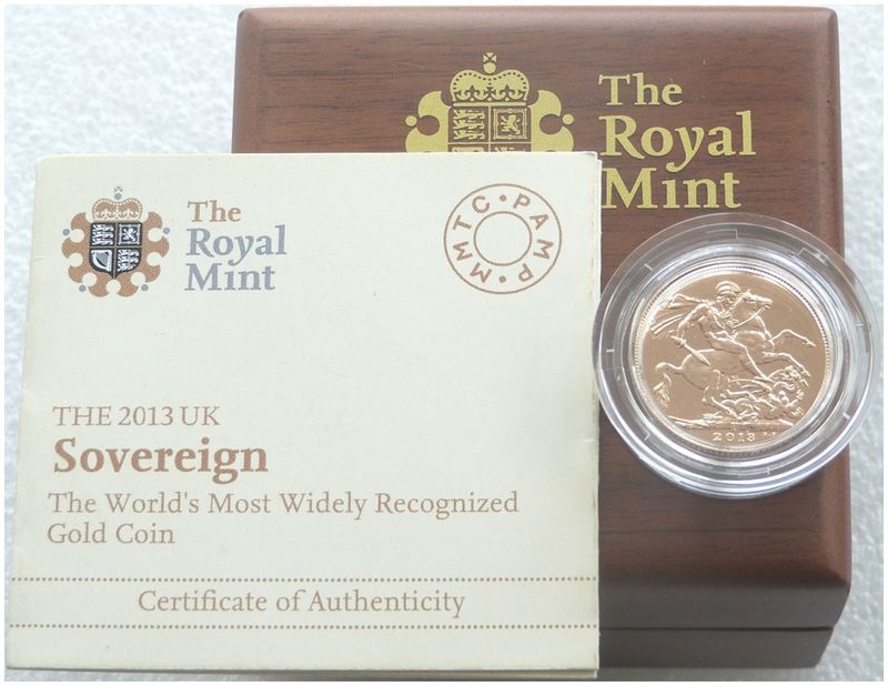 2013-I India Mint Mark Full Sovereign Gold Coin Box Coa