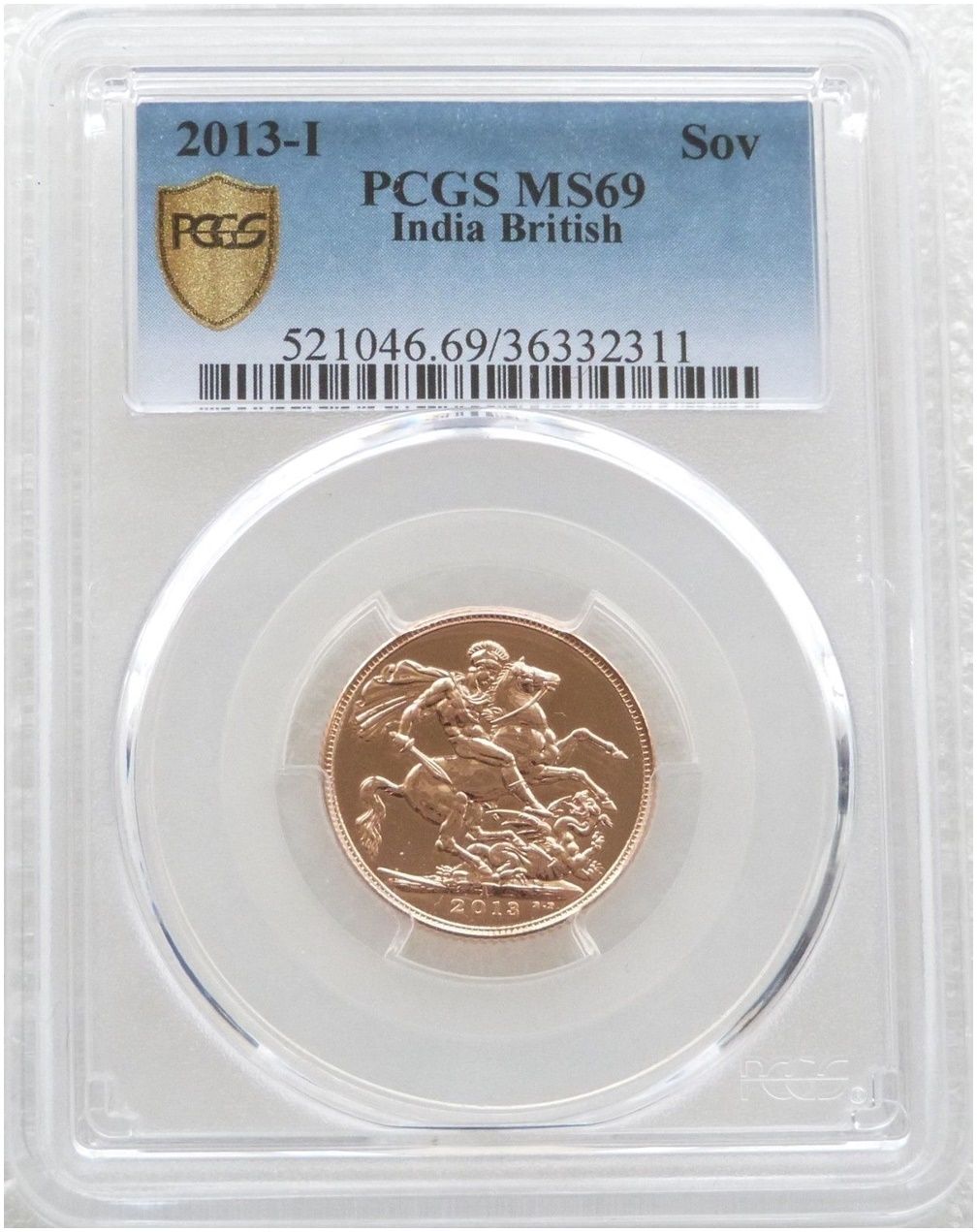 2013-I India Mint Mark Full Sovereign Gold Coin PCGS MS69