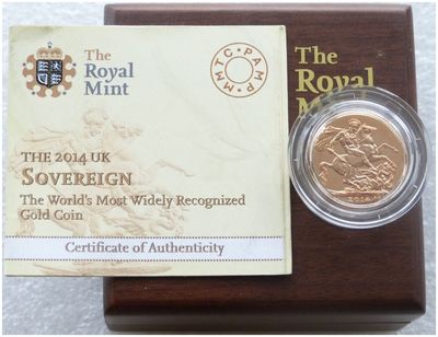 2014-I India Mint Mark Full Sovereign Gold Coin Box Coa