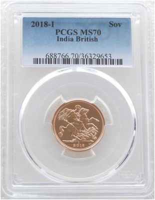 2018-I India Mint Mark Full Sovereign Gold Coin PCGS MS70