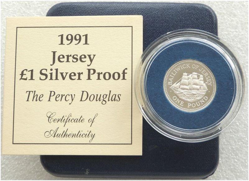 1991 Jersey Shipbuilding Series Percy Douglas Ship £1 Silver Proof Coin Box Coa