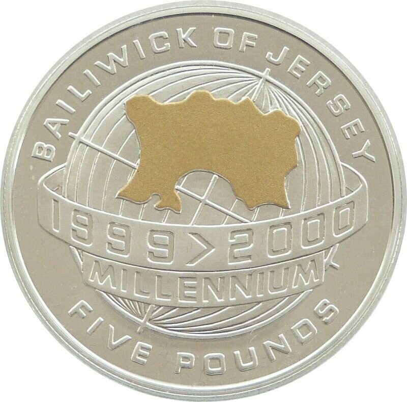 2000 Jersey Millennium £5 Silver Gold Proof Coin 2000 Jersey Millennium £5 Silver Gold Proof Coin