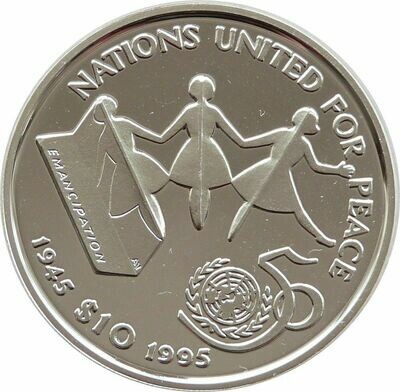 1995 Liberia United Nations $10 Silver Proof 1oz Coin