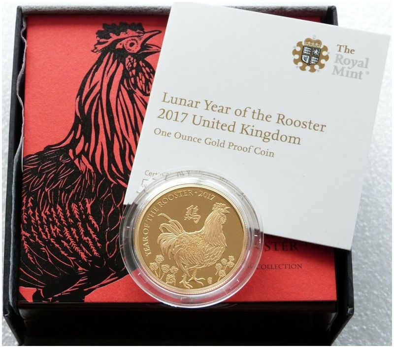 2017 British Lunar Rooster £100 Gold Proof 1oz Coin Box Coa