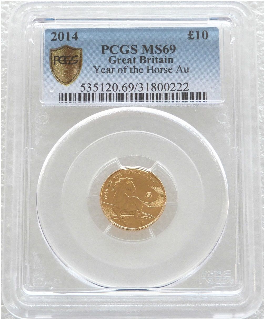 2014 British Lunar Horse £10 Gold 1/10oz Coin PCGS MS69
