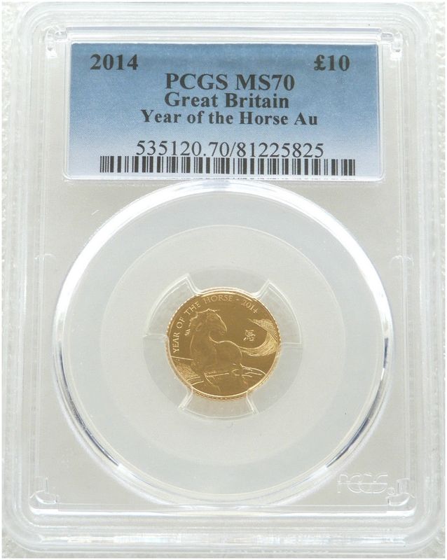 2014 British Lunar Horse £10 Gold 1/10oz Coin PCGS MS70