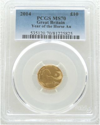 2014 British Lunar Horse £10 Gold 1/10oz Coin PCGS MS70