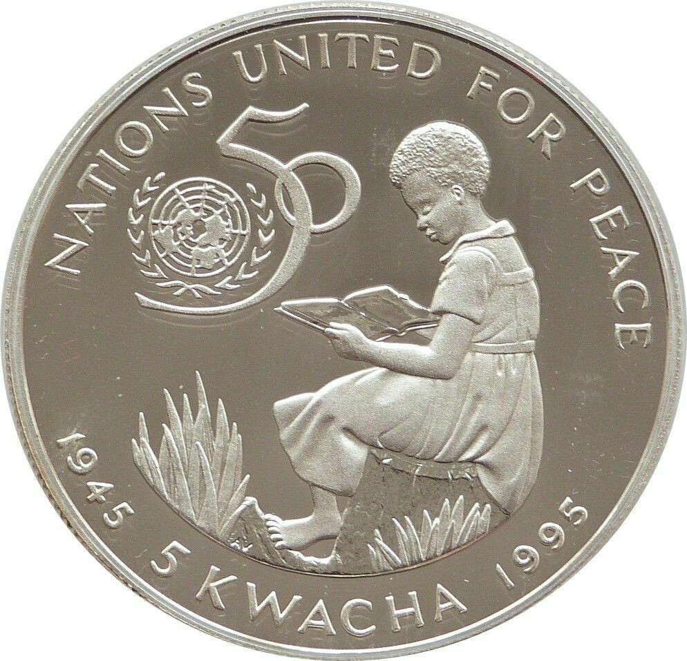 1995 Malawi United Nations 5 Kwacha Silver Proof Coin 1995 Malawi United Nations 5 Kwacha Silver Proof Coin