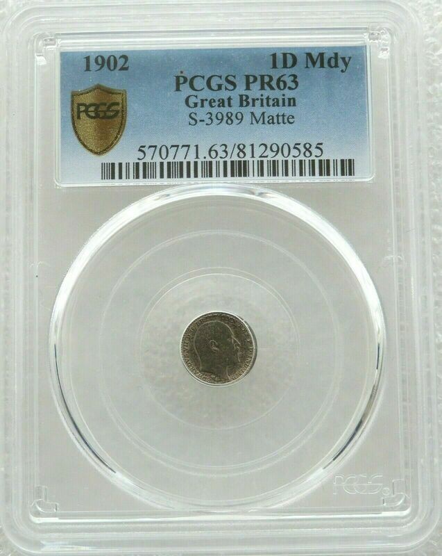 1902 Edward VII Coronation Maundy 1D Silver Matte Proof Coin PCGS PR63 1902 Edward VII Coronation Maundy 1D Silver Matte Proof Coin PCGS PR63